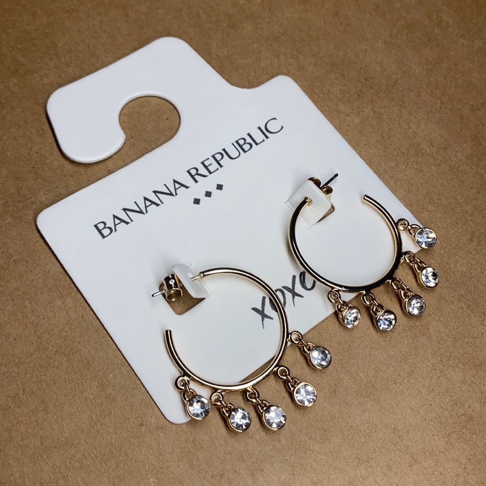 Earrings - Banana Republic XOXO Gold Crystal Hoops